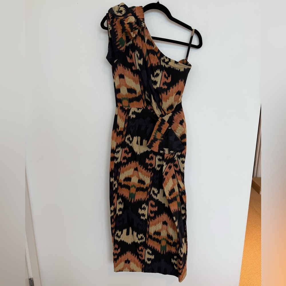 Ulla Johnson Idra Ikat One-Shoulder Dress in Black Iris size 4 - Picture 5 of 9